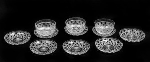 THOMAS WEBB set of eight hobnail cut crystal dessert dishes and three matching finger bowls, 19th century, (11 items), the dishes 15.5cm diameter