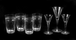 Seven assorted antique glasses, English and Scandinavian, 19th and 20th century, the largest 21cm high