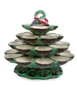 MINTON antique English majolica revolving oyster tower, mid 19th century, stamped "Minton", 25cm high, 30cm wide