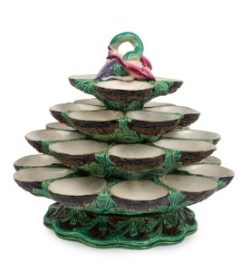 MINTON antique English majolica revolving oyster tower, mid 19th century, stamped "Minton", 25cm high, 30cm wide