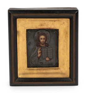 An antique Russian silver icon in timber and gilt frame, 11.5cm x 10.5cm overall