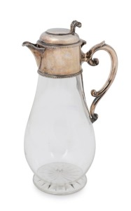 An antique English claret jug, baluster shaped crystal body with sterling silver mounts, made in Sheffield, circa 1886, 27.5cm high