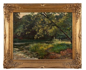 JULIAN ROSSI ASHTON (1851 - 1942), Sunshine and Shadows, oil on canvas, signed J.R. Ashton and dated 1878 lower right, 40.5 x 51cm. Remnants of exhibition label verso; in original John Thallon frame. Provenance: Leonard Joel, Australian, New Zealand, English & European Drawings & Paintings, Melbourne, 24/05/1973, Lot No. 4 This painting was made the year Ashton arrived in Australia to take up a position as illustrator for the Illustrated Australian News.