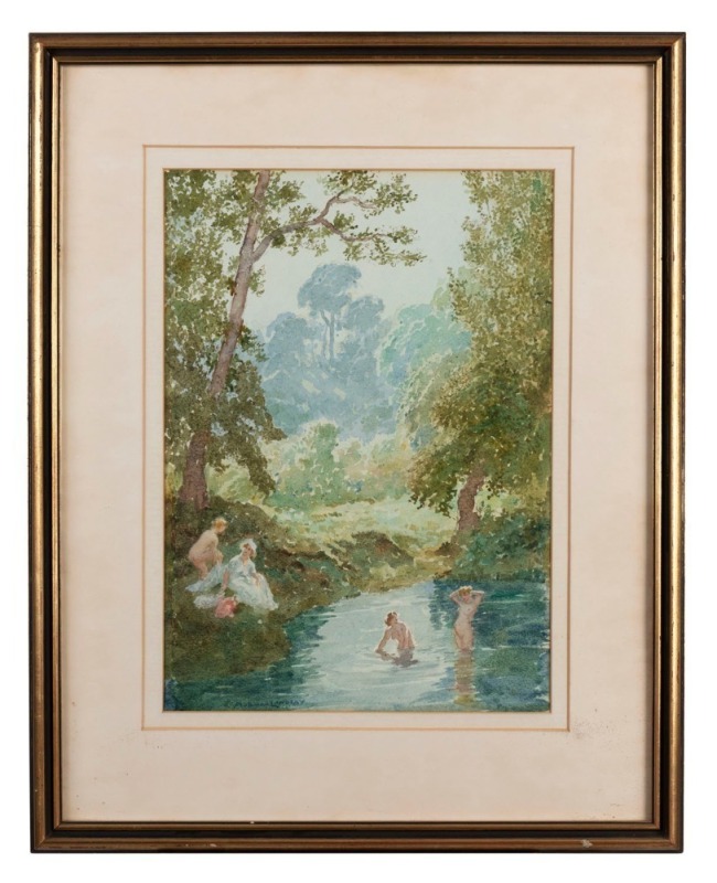 NORMAN ALFRED WILLIAM LINDSAY (1879 - 1969) Summer (or Summertime), watercolour, signed lower left, 35.5 x 25.5cm. Inscribed verso "Summertime Norman Lindsay"; also inscribed on Rosalind Humphries Galleries label "Norman Lindsay Watercolour 'Summer' signe