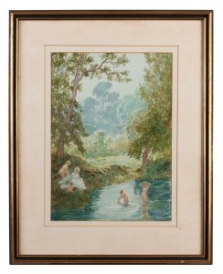 NORMAN ALFRED WILLIAM LINDSAY (1879 - 1969) Summer (or Summertime), watercolour, signed lower left, 35.5 x 25.5cm. Inscribed verso "Summertime Norman Lindsay"; also inscribed on Rosalind Humphries Galleries label "Norman Lindsay Watercolour 'Summer' signed, circa 1912". Provenance: Christies, Australian Paintings, Melbourne, 14/03/1972, Lot No. 156.
