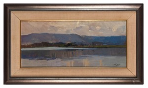SYDNEY LONG (1871 - 1955), Hawkesbury Reflections, oil on cedar panel, signed and dated 1926 lower right; also inscribed verso on Rosalind Humphries Galleries label, 24 x 55cm, 42 x 72.5cm overall including frame