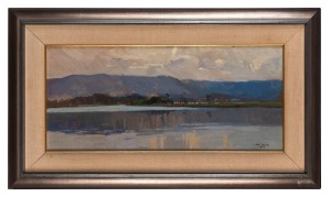 SYDNEY LONG (1871 - 1955), Hawkesbury Reflections, oil on cedar panel, signed and dated 1926 lower right; also inscribed verso on Rosalind Humphries Galleries label, ​​​​​​​24 x 55cm, 42 x 72.5cm overall including frame