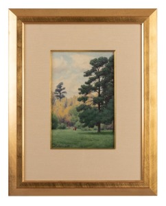 JOHN MATHER (1848 - 1916), Figures in the Fitzroy Gardens, watercolour, signed and dated '6.07' lower left, 25 x 16.5cm. This picture had been included in the Victorian Artist's Society Exhibition of 1907; Item 70. Provenance: Leonard Joel, Australian Paintings, Melbourne, 01/08/1984, Lot No. 186