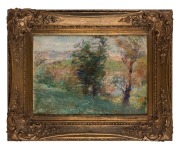 FREDERICK McCUBBIN (1855 - 1917), Towards Richmond, from Kensington Road, South Yarra, oil on canvas laid down on composition board, signed lower left, 25 x 35cm. Provenance: Leonard Joel, Australian, New Zealand, English & European Drawings & Paintings,