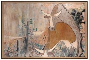 CLIFTON ERNEST PUGH (1924 - 1990), Two Cows Bulling, oil with palette work on composition board, signed lower right and inscribed "Spring, Sept.&nbsp;'76" alongside, 122 x 183cm. Rudy Komon Art Gallery label verso.