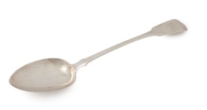 A Georgian sterling silver "Fiddle" pattern basting spoon with engraved initials "W.E.C." to the handle. By Charles Boyton of London, circa 1829, 29.5cm high, 110 grams.