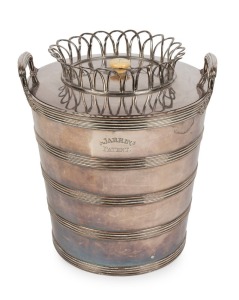 An antique English silver plated lidded urn with ivory fittings, engraved "Jarrin's Patent", 19th century, 36cm high