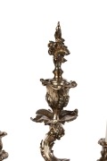 ELKINGTON & Co. stunning pair of silver plated seven branch table candelabra in the high Rococo manner with dancing Putti figures, grapevine adornments and stag head hand engraved armorial crests. London, circa 1850s, an imposing 86cm high - 6