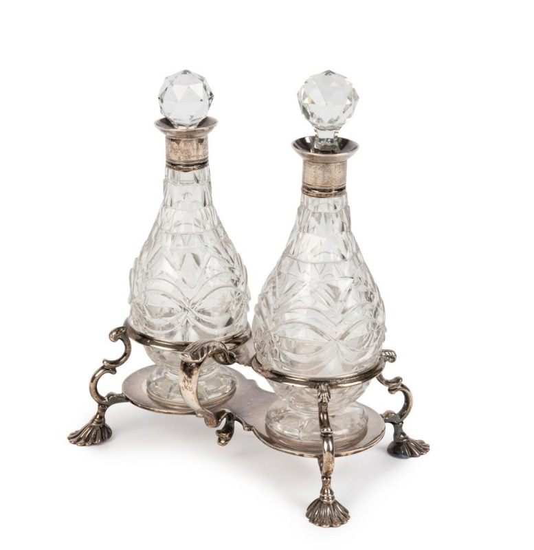 George II English sterling silver cruet set by Samuel Wood of London, circa 1742, 18cm high, 380 grams silver weight