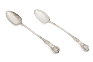 A pair of antique English silver plated "King's" pattern stuffing spoons. Sheffield, circa 1880, 33cm long