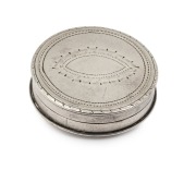 A Georgian sterling silver circular patch box by&nbsp;Samuel Pemberton of Birmingham, circa 1825, 2.5cm diameter.