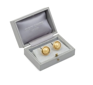 TONY WHITE, Sydney: 18ct gold pair of cufflinks in original box, circa 1985. 18 grams total