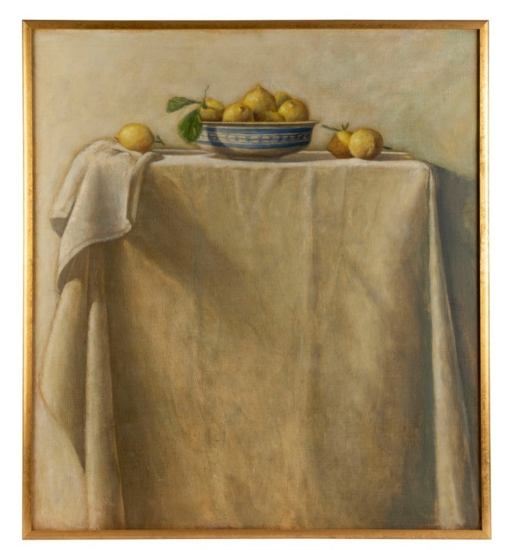 THORNTON WALKER (b.1953 - ), Still Life with Lemons, oil on canvas, signed verso and dated '92-'93, 102 x 91cm. Inscription with title verso on Rex Irwin label.