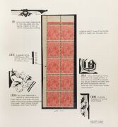 KGV Heads - Collections & Accumulations: SMALL MULTIPLE WATERMARK 1½d RED SPECIALIST COLLECTION: Collection of varieties, mostly within mint multiples, many with imprints, on album pages usually with a skillfully executed pen & ink 'magnified' illustratio - 7