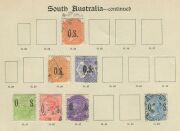 SOUTH AUSTRALIA: 1856-1912 patchy collection on album pages with imperf 2d orange-red, 1870-71 3d (in red) on 4d ultramarine, 1886-96 'P&R' 2/6d & 5/- Long Toms, Thin 'POSTAGE' 2/6d; also few officials incl. 'P.S.' Departmental overprint on 4d; condition - 5