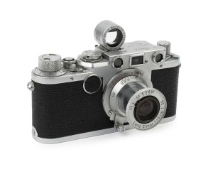 LEITZ: Leica Model IIf Black Dial D.R.P [#451179], 1951, with Elmar f3.5 50mm lens [#1242343], associated aluminium body cap and 50mm Leitz rangefinder 