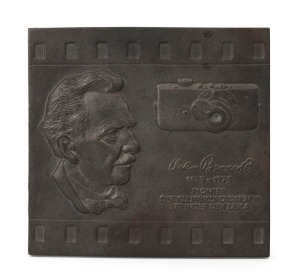 OSKAR BARNACK commemorative cast iron plaque produced for Leica, 1979, with mounting hook verso, 18.5 x 18cm