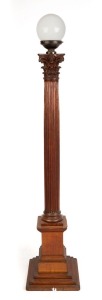 Antique Masonic floor lamp, carved cedar in the form of a Corinthian column with glass shade, 19th century, 150cm high overall