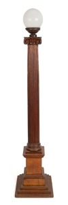 Antique Masonic floor lamp, carved cedar in the form of a Ionic column with glass shade, 19th century, 150cm high overall