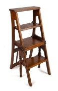 An antique metamorphic fold-over library steps chair, Queensland maple and eucalypt with parquetry motif, late 19th century, maker's label to underside, 86cm high - 2