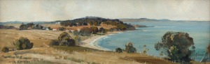 JAMES RANALPH JACKSON (1882-1975), (seaside hamlet), oil on canvas, signed lower left "James R Jackson", ​​​​​​​23 x 68cm, 36 x 82cm overall