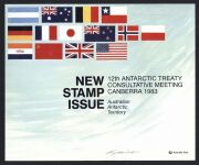 AUSTRALIAN ANTARCTIC TERRITORY - AUSTRALIA POST - DESIGNER SIGNED POINT-OF-SALE POSTERS - RAY HONISETT: 1979-82 New Issue posters (25.5x31cm) most with the relevant Stamp Pack or FDC attached, signed by Honisett on the poster or on the attached product, s - 9