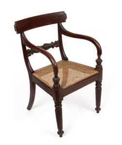 A fine and early Colonial Australian cedar carver chair, Tasmanian origin, circa 1835, ​​​​​​​86cm high, 48cm across the arms 