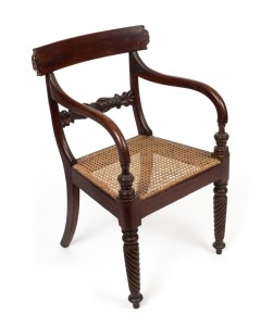 A fine and early Colonial Australian cedar carver chair, Tasmanian origin, circa 1835, 86cm high, 48cm across the arms