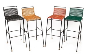 In the style of CLEMENT MEADMORE set of four vintage Australian bar chairs, iron and nylon webbing, circa 1950s, 94cm high