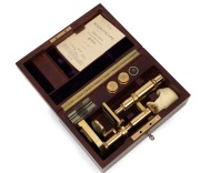 MICROSCOPE: Leitz Wetzlar replica of the first (March, 1899) microscope; 26.5cm high. Limited edition 39/100, circa 1978, with original timber case and accessories - 3