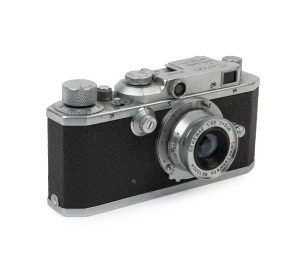 Canon 'Canon Camera Company Ltd' S-II rangefinder camera [#18382], 1947-48, with Serenar 50mm f3.5 lens [#10004]; the bottom plate engraved "Made in Occupied Japan".