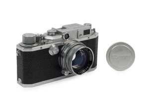 Canon 'Canon Camera Company Inc.' Model 111 rangefinder camera [#50846], 1951, with Serenar 50mm f1.9 lens [#40099]; with metal lens cap and Canon leather ERC with straps.