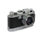 Canon Model IVSB&nbsp;camera [#78887], 1952, with Serenar 50mm f1.9 lens [#31744] and a Canon Rapid Winder [#13685].