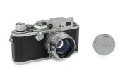 Canon Model&nbsp;&nbsp;IIIA&nbsp;rangefinder camera, 1951-53 [#86309], with Canon f1.8 50mm lens [#90225] with metal lens cap.