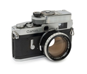 Canon rangefinder camera Model P, 1959 [#742989] with Canon 50mm f1.2 lens [#36103], and matching Canon exposure meter.