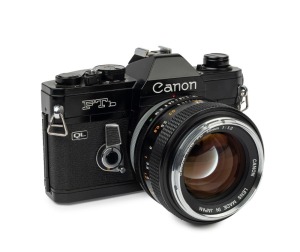 Canon FTb QL SLR camera, 1971 [#237333, black body], with Canon FD 55mm f1.2 lens [#11987].