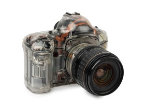 Canon EOS Transparent body camera with interchangeable Canon Zoom EF 28-80mm f3.5 - 5.6 lens.