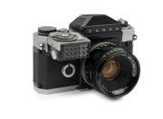 Canon Canonflex&nbsp; SLR camera, 1959 [#11370] with Super-Canomatic R 50mm f1.8 lens [#11954] and clip-on Canon R exposure meter.