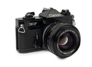 Canon EF SLR camera, 1973 [#295211] with Canon FD 55mm f1.2 S.S.C. lens [#73931].
