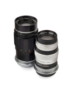 Canon screwmount lenses: Canon 100mm f3.5 black on chrome [#64803]; and all black [#87386]. (2 items).