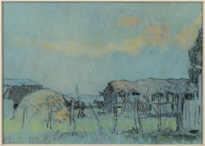 CHARLES ARTHUR WHEELER (1881 - 1977), (Old Sheds), pastel on paper, studio stamped signature lower left, 16 x 23cm.