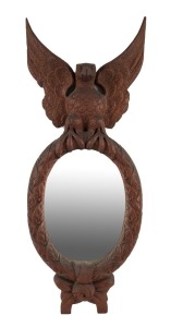 An Australian cedar mirror with carved eagle crest, late 19th century, ​​​​​​​102 x 40cm