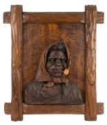 ROBERT PRENZEL pair of carved portrait panels of an Aboriginal man and woman in a headscarf, superbly carved and mounted in Prenzel's signature carved timber frames, signed "Prenzel, 1919" and "Prenzel, 1920", the larger 75 x 65cm overall - 4