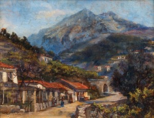 DORA MEESON (1869-1955), Mountain Village, The Berceau, oil on board, signed lower right, ​​​​​​​20 x 26cm, 35 x 43cm overall