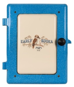 "EARLY KOOKA" vintage cast iron and enamel oven door with the iconic kookaburra decoration, rare blue colourway, circa 1920s, ​​​​​​​54 x 43cm 